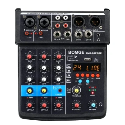 Image de BOMGE Interface de mixage audio 4 canaux mini DJ avec MP3, USB, Bluetooth, enregistrement stéréo, alimentation fantôme 48 V, 24 DSP pour karaoké, performance, chant d&#039;église, streaming