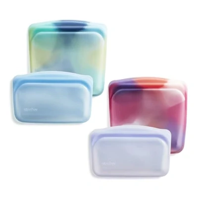 Image de Stasher Lot de 4 sacs rangement alimentaires réutilisables en silicone qualité supérieure Multi usage sans BPA, fuite, passent au lave vaisselle Respectueux l&#039;environnement