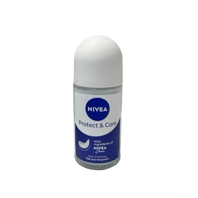 Image de NIVEA Protect &amp; Care Déodorant Roll on 6 x 50 ml, anti transpirant sans alcool éthylique, parfumé et non irritant pour une protection efficace