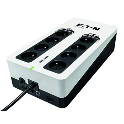 Image de Eaton Onduleur Parafoudre 3S 850 FR Off line UPS Alimentation Sans Interruption Puissance 850VA (8 prises FR, Silencieux, 2 ports de charge USB Type A) Interface Noir&amp;Blanc