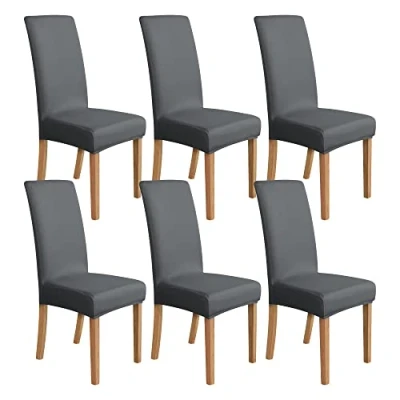 Image de Amazon Basics Lot de 6 Housses extensibles pour chaises salle à manger, 48x48x70centimètres, gris foncé