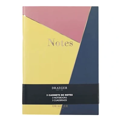Image de DRAEGER Paris Lot de 3 carnets Notes A5 Bleu, Rose, Jaune Couverture Souple détails dorés 15 x 21 cm 72 Pages lignées Papier certifié FSC® to do List Idéal Bureau, Maison, école