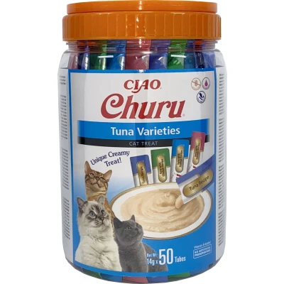 Image de INABA Churu Friandises pour Chats en Purée Variétés de Thon Délicieux Snacks Félins Texture Lisse et Onctueuse Nourriture 50 Tubes x 14g