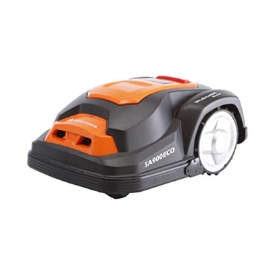 Image de Yard Force Tondeuse à gazon robotisée SA900ECO, adaptée aux pelouses jusqu&#039;à 900 m², fonction de coupe des bords, capteur pluie et moteur sans balais, 28 V, noir/orange