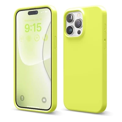 Image de elago Coque Silicone Liquide Compatible avec iPhone 15 Pro Max, Qualité Supérieure, Protection Intégrale [Structure Antichoc 4 Couches], Doublure Microfibre Douce Anti Rayures (Jaune Fluo)
