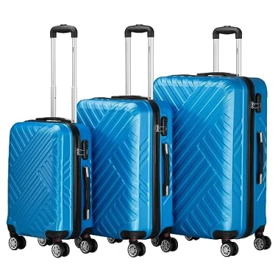 Image de Zelsius Lot de 3 valises rigides en ABS avec serrure à combinaison, doubles roulettes et cloison intérieure Valise rigide pièces, bleu, Ensemble
