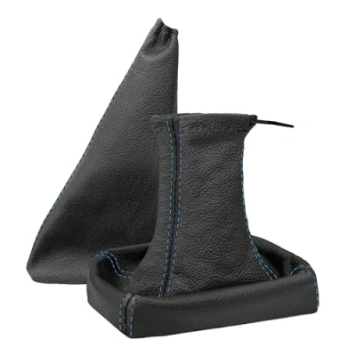 Image de L &amp; P Car Design L&amp;P A0020 4 Kit soufflet de levier vitesse + frein à main 100 % cuir véritable Noir Coutures bleues Pièce rechange pour Opel Tigra Twintop