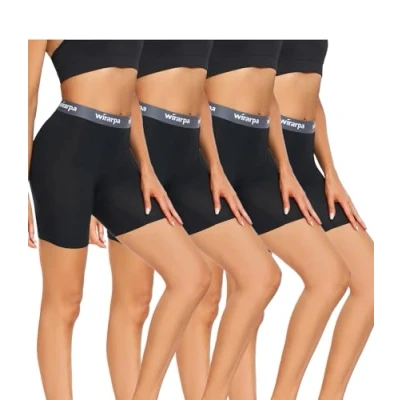 Image de wirarpa Boxer Femme Shorty Modal Panty Anti Frottement Short Caleçon avec l&#039;entrejambe Lot de 4 Noir Taille M