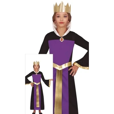 Image de FIESTAS GUIRCA Déguisement de méchante reine pour filles Comprend une couronne et longue robe violette Costumes d&#039;Halloween 10 à 12 Ans