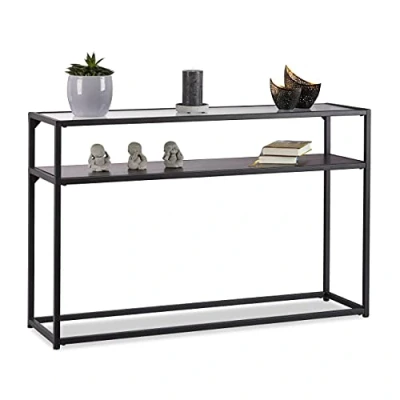 Image de Relaxdays, Noir Console Verre, Dessus de Table transparent, Structure Métal, Dépôt à 4 pieds, HLP 70,5x110x30 cm, 5 x 110 30 cm