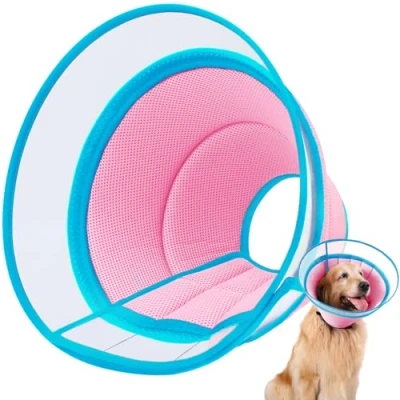 Image de Collerette Chien, pour Chien Anti Lechage et Grattage, Souple Transparente Ajustable Collier de Récupération Cône Cicatrisation Respirant (Pink, Size 6)