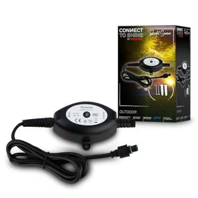 Image de BRILONER Connect to Shine 12V système de jardin extérieur capteur crépusculaire, kit d&#039;extension, IP67 contre l&#039;immersion temporaire, marche/arrêt automatique, 10,5x7x3,5 cm, noir