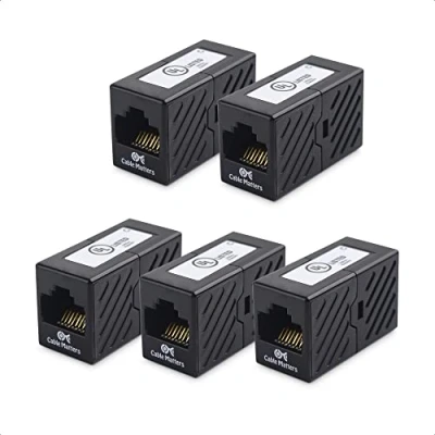 Image de Cable Matters Paquet de 5 Coupleur Ethernet 10Gbps Cat 6 (Coupleur RJ45, Cat6, Adaptateur d&#039;extension Ethernet) en noir, Compatible avec Cat6A, Cat5e