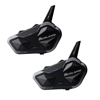 Image de Midland BTR1 Advanced Twin C1529.01, Paire d&#039;Intercoms Bluetooth pour Moto, Étanche IPX6, Casque Antibruit Casque, Jusqu&#039;à 4 Personnes, Batterie 23 H, Portée 1,2 Km, 2 Oreillettes
