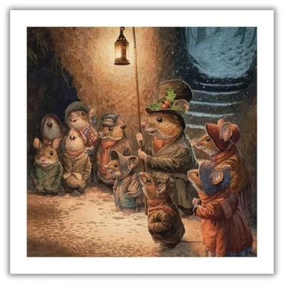 Image de Lot de 8 cartes Noël Le vent dans les saules illustré Motif souris chantantes par Chris Dunn Respectueux l&#039;environnement Fabriqué au Royaume Uni
