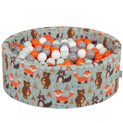 Image de KiddyMoon Piscine À Balles pour Bébé Rond 90X30cm/200 7Cm Fosses Boules Jouet Enfant, Renard Vert:Orange/Menthe/Gris/Blanc