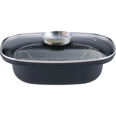 Image de GSW 414593 Cocotte avec insert en acier carbone et verre Noir 39 x 25 cm