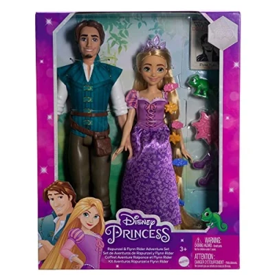 Image de Disney Princesses Set Aventure 2 Poupées Raiponce et Flynn Rider Hauteur 30 cm Multicolore 100e Anniversaire HLW39