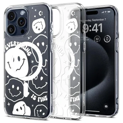 Image de Spigen Ultra Hybrid Frost MagFit Coque Compatible avec iPhone 15 Pro Max (2023) Everything is Fine