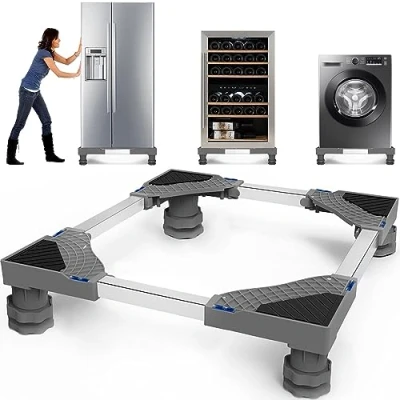 Image de NIUXX Support de machine à laver avec 4 pieds pour lave linge, réfrigérateur et sèche base réglable fonction antidérapante d&#039;absorption des chocs, (réglable : 42 65 cm)
