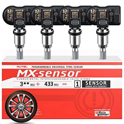 Image de Autel TPMS MX Capteur, Capteur Remplacement Pneu à Double Fréquence pour Toutes Voitures, Identique au OE, Système Surveillance Pression Clonable 100%(Valve en Métal, 4 Pièce)