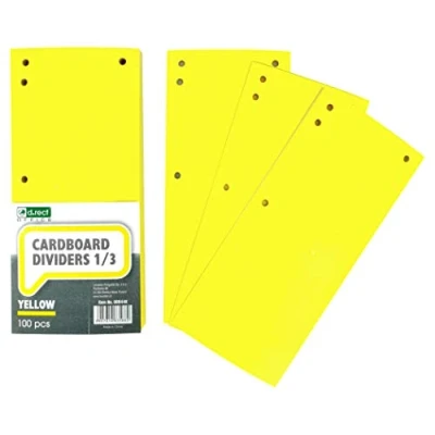 Image de D.RECT Lot de 100 Intercalaires en Carton, Bandes Séparation Papier, 1/3 Feuille A4, 11x24cm, 160g, Pour Une Parfaite Des Classeurs, Séparation, Couleur Jaune 009448