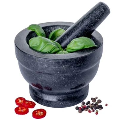 Image de Homiu Ensemble pilon et mortier Grand broyeur en pierre de granit avec base Ustensiles cuisine naturelle, solide durable, à épices, ail herbes graines