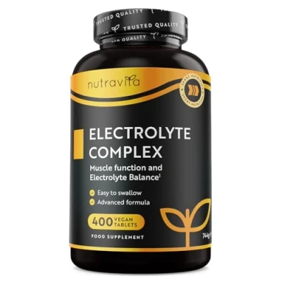 Image de Electrolyte Complex 400 Comprimés (1+ An) de haute résistance avec magnésium, potassium, calcium Fonction musculaire et équilibre électrolytique Complexe d&#039;électrolytes sans sucre Nutravita