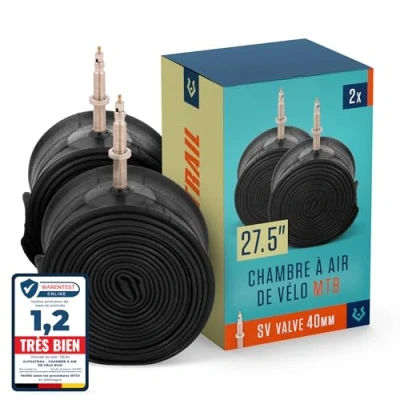 Image de Alphatrail VTT Chambre à Air Vélo Rick 27.5 Pouces SV Presta Valve 2X Ensembles avec Mobilité Garantie I Compatible Pneu Continental, Conti, Schwalbe, Maxxis, Michelin &amp; Vittoria