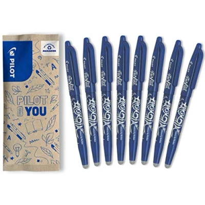 Image de PILOT Frixion Ball Stylo effaçable à encre thermosensible roller rechargeable fabriqué partir de plastique recyclé Bleu Pointe moyenne, 8 Unité (Lot 1)