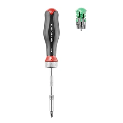 Image de FACOM Tournevis Porte Embouts à Cliquet Protwist avec 15 Manche Ergonomique Bi Matière 45 Dents de Grande Qualité ATCL.1PB