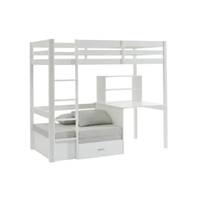 Image de Vente unique lit Mezzanine 90 x 200 cm avec Bureau, Sofa Convertible et rangements Pin MDF Blanc Goliath III Enfant