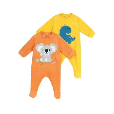 Image de Chicco Ensemble combinaison en chenille avec pied, Combishort D&#039;Hiver Mixte bébé, Jaune/Orange, 3 mois (pack of 2)