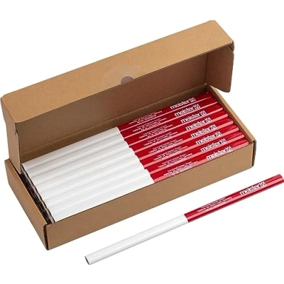 Image de Meister Lot de 50 crayons charpentier Longueur : 240 mm Forme ovale Dureté moyenne Idéal pour dessiner et marquer Rouge blanc 9446720