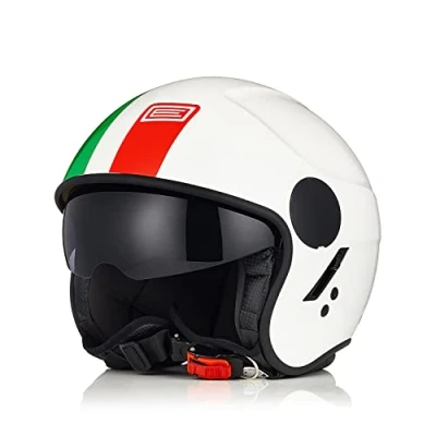 Image de ORIGINE Casque de Moto Jet Ouvert avec Pare Soleil Boucle à dégagement Rapide homologué ECE (Basic Italy White,L)