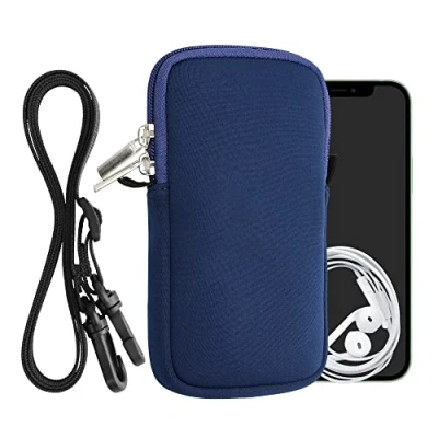 Image de kwmobile Housse de Protection Universelle pour Smartphone L 6,5&quot; Pochette téléphone Portable en néoprène avec Collier Ajustable Bleu foncé