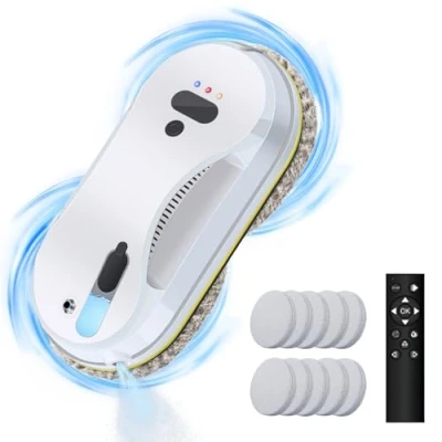 Image de Robot Nettoyeur vitres 3800Pa avec Fonction Pulvérisateur, Laveur de Vitre 40ml，Nettoyeur Automatique Télécommandé et 12 Chiffons, pour Toutes Les Surfaces Lisses