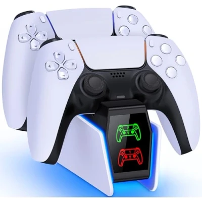 Image de GAMSINGY station de charge pour manette PS5, kit d&#039;accessoires sans fil/Edge, Playstation 5 avec rapide 2 heures / lumière RVB