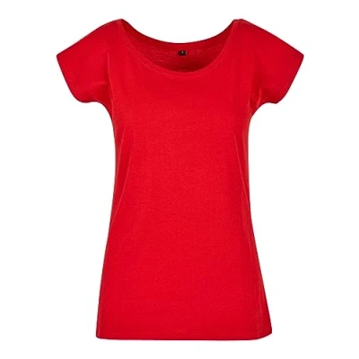 Image de Build Your Brand Femme À Col Large pour T Shirt, Rouge Urbain, XS EU
