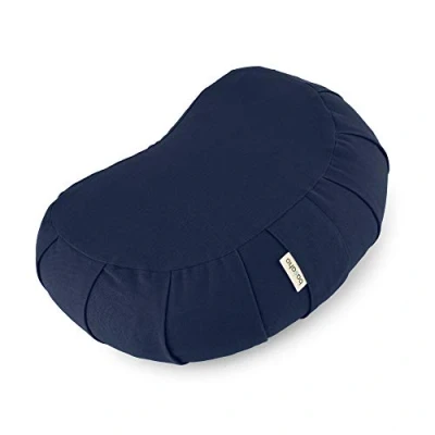Image de basaho Crescent Zafu Coussin de Méditation Coton Bio Coques Sarrasin Housse Amovible et Lavable (Bleu Nuit)