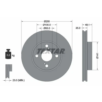 Image de TEXTAR 92125900 Disque de frein 255 25 04/06 100 ventilé l&#039;intérieur sans boulon fix roue, moyeu roue TOYOTA: Corolla IX 3/5 portes