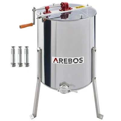 Image de Arebos Extracteur manuel de miel/Extracteur tangentiel Acier inoxydable 4 rayons Couvercle anti éclaboussures Accessoires apicoles et apiculteurs