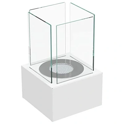Image de KRATKI Tango1 Cheminée à bioéthanol autoportante, conteneur bioéthanol, 0,2 l, Acier revêtu par pulvérisation certifié TÜV et 4 vitres en Verre, 32 x 20 cm, Blanc