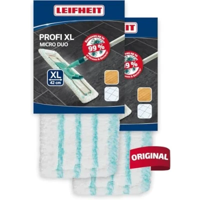 Image de Leifheit Lot de 2 housses Profi XL micro duo, housse rechange en microfibres pour balai à plat XL, nettoyante et absorbante, tous types sol