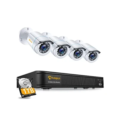 Image de Anlapus H.265+ Full HD 1080P Kit Caméras Surveillance 4X Caméra Extérieure 2MP IP66 avec Enregistreur 8CH en Disque Dur 1TB APP Gratuite Alerte par E Mail &amp; Détection de Mouvement