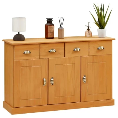 Image de IDIMEX Buffet Paris Commode bahut vaisselier avec 3 Portes battantes et 2 tiroirs, en pin Massif lasuré Brun