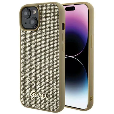 Image de Étui Guess pour iPhone 15 6.1 or étui rigide Disco Metal Script Neuf