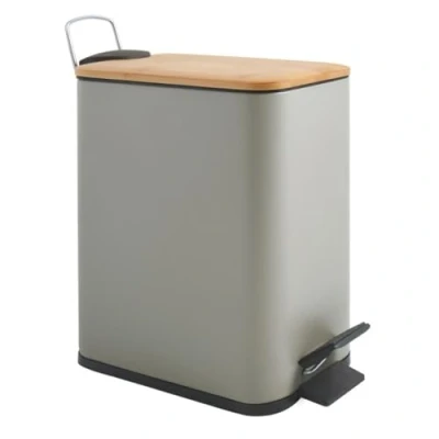 Image de Spirella, Poubelle à pédale 5 Litres, Modèle Erik, Rectangulaire, Fermeture douce et silencieuse grâce au système slow close, Utilisation sécurisée avec des pédales antidérapantes, Taupe Mat