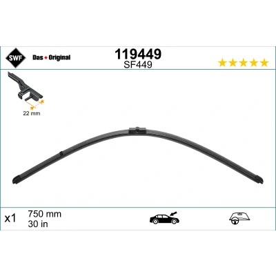Image de Balai d&#039;essuie glace Swf Visioflex 119449 750mm Sans Cadre avec spoiler pour véhicules direction à gauche 30Pouces AUDI: A2