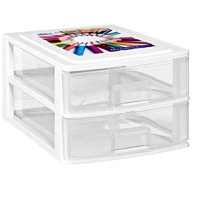 Image de COM FORT HOUSE Commode empilable en plastique Modèle transparent Couleur blanche à 2 Tiroirs de rangement modulaires